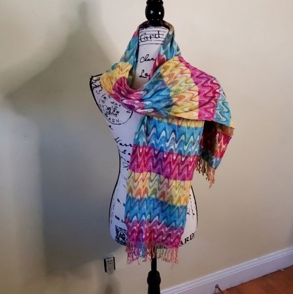 Tolani Vintage Viscose Rainbow Fringe Scarf - Picture 3 of 5